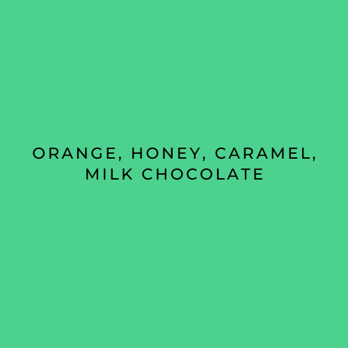 Text 'Orange, Honey, Caramel, Milk Chocolate' on a green background