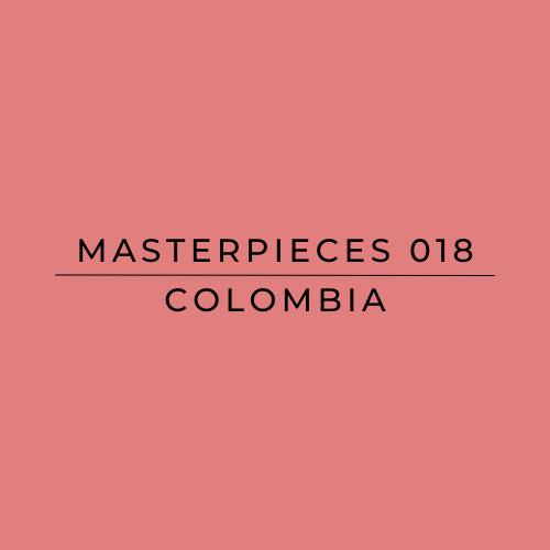 Text 'MASTERPIECES 018 COLOMBIA' on a pink background