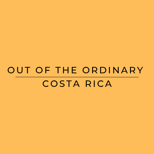 Text 'Out of the Ordinary Costa Rica' on a yellow background