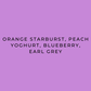 Purple background with text listing flavors on a purple background