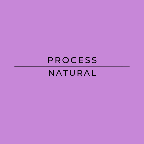 Text on a purple background: "Process, Natural"