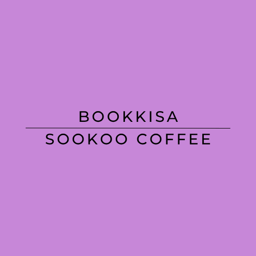 A square graphic with a solid lavender-purple background and centered black text reading 'BOOKKISA' above 'SOOKOO COFFEE' separated by a horizontal line.