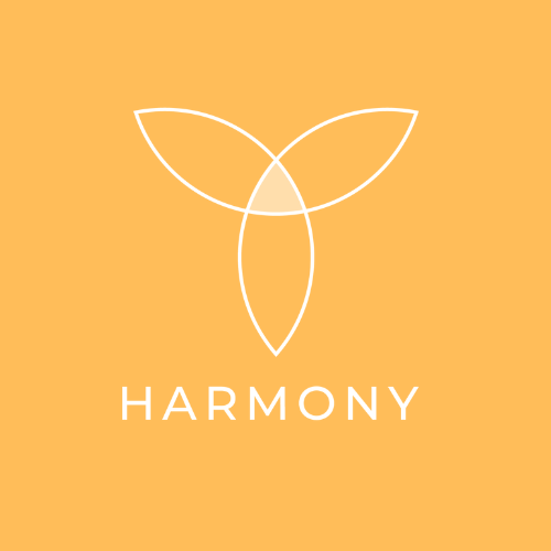 Logo with the word 'Harmony' on an orange background