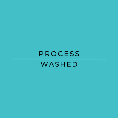 Text 'PROCESS WASHED' on a teal background