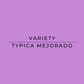 Text "Variety Typica Mejorado" on a purple background