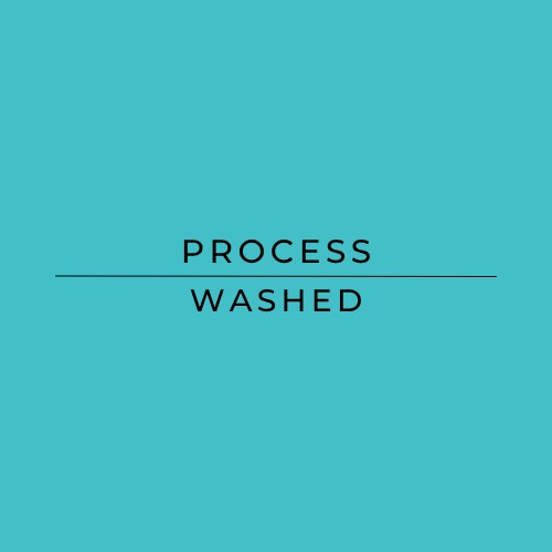 Text 'PROCESS WASHED' on a teal background
