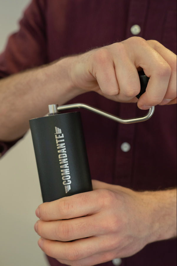 Grinding coffee beans using a comandante c40 coffee grinder