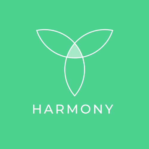 Logo with the word 'Harmony' on a green background