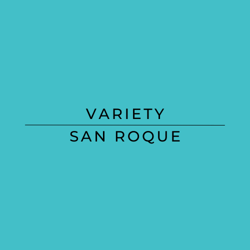 Text 'VARIETY SAN ROQUE' on a solid blue background