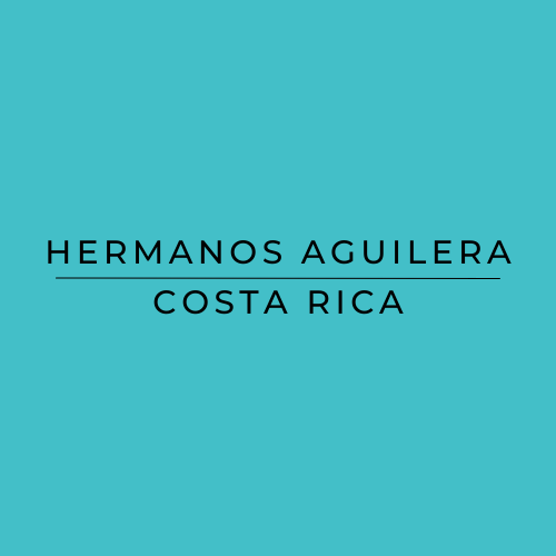 Text 'HERMANOS AGUILERA COSTA RICA' on a solid blue background