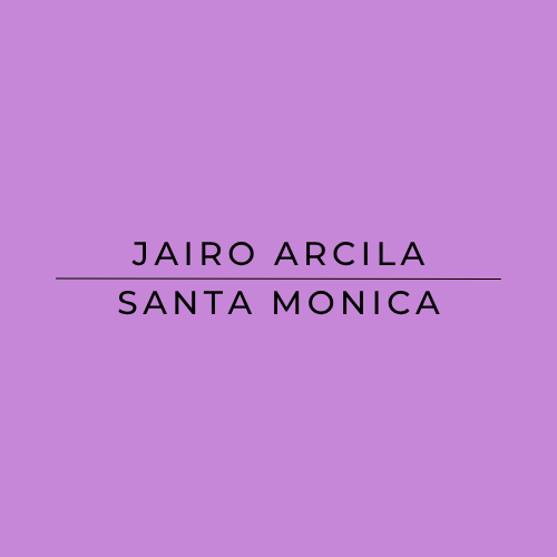 Text: Jairo Arcila, Santa Monica. On a purple background