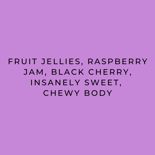 Text on a purple background describing fruit jellies with flavor and texture details.