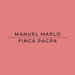 A solid coral pink square with centered black text reading 'MANUEL MARLO' and 'FINCA PACPA' separated by a horizontal line.