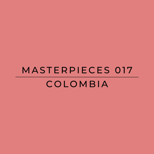 Text 'MASTERPIECES 017 COLOMBIA' on a pink background