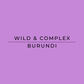 A solid lavender-purple square background with centered black text reading 'WILD & COMPLEX' and 'BURUNDI' separated by a horizontal line.