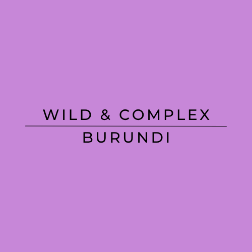 A solid lavender-purple square background with centered black text reading 'WILD & COMPLEX' and 'BURUNDI' separated by a horizontal line.