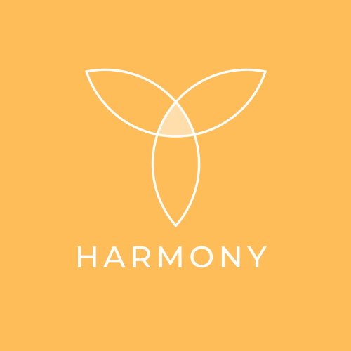 Logo with the word 'Harmony' on a yellow background